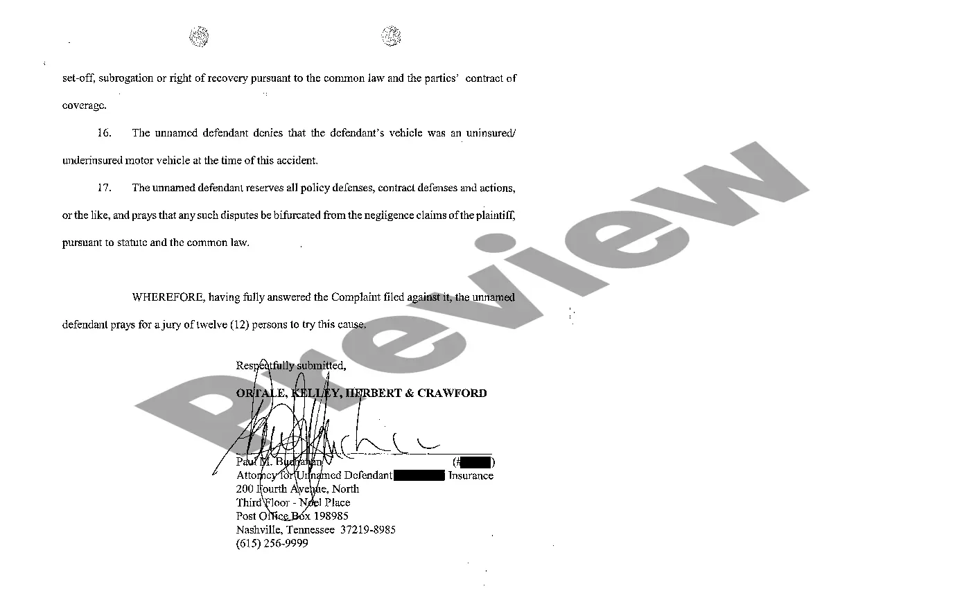 Get A10 Answer by previously unnamed defendant Preview A10 Answer by previously unnamed defendant