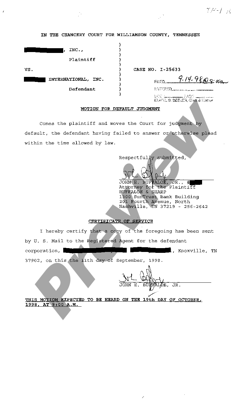 Clarksville Tennessee Motion For Default Judgment Default Judgment