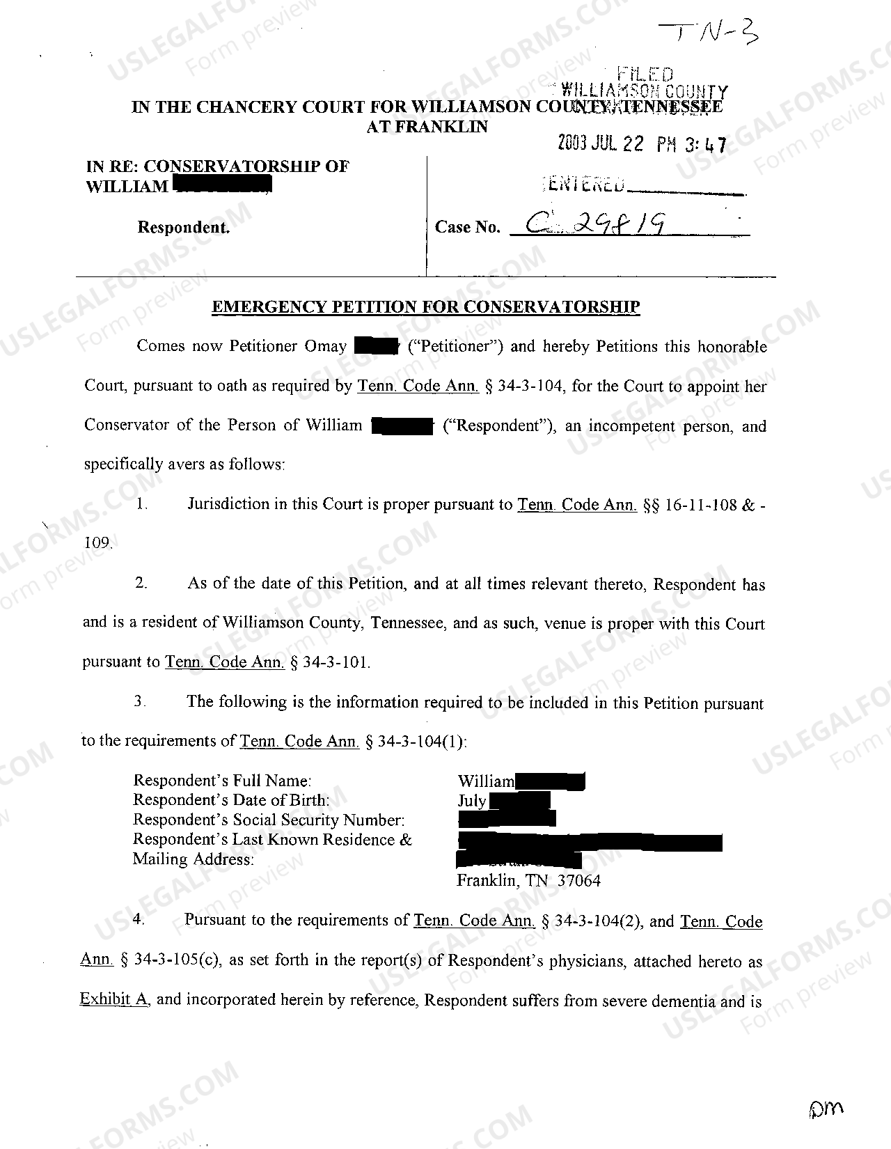 Tennessee Emergency Petition For Conservatorship How To Get Emergency