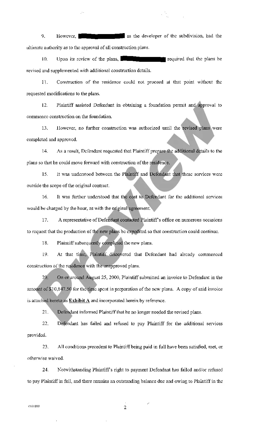 Preview A01 Verified Complaint regarding Verbal Agreement for Services