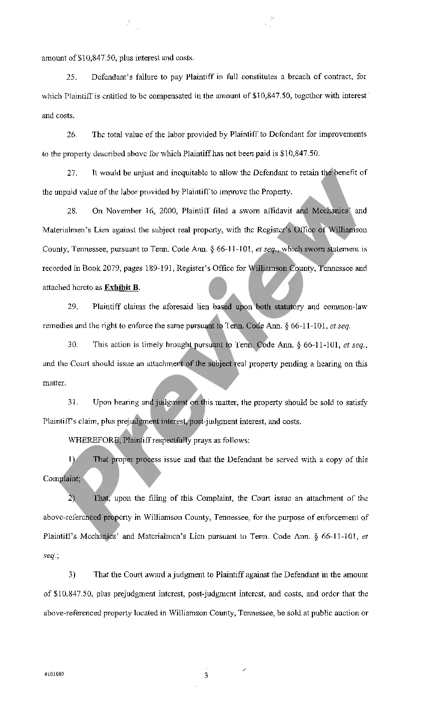 Preview A01 Verified Complaint regarding Verbal Agreement for Services