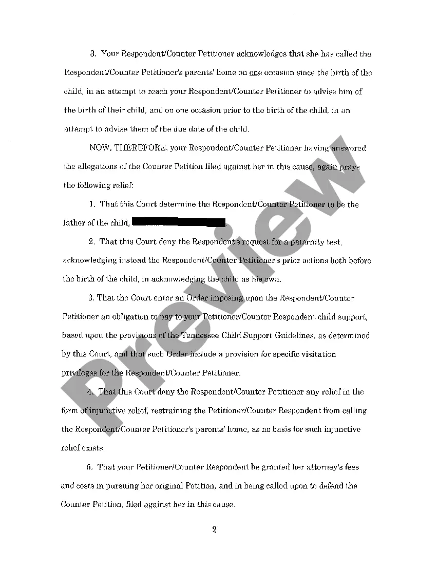 Preview A03 Answer To Counter Petition Requesting Establishment of Paternity Test