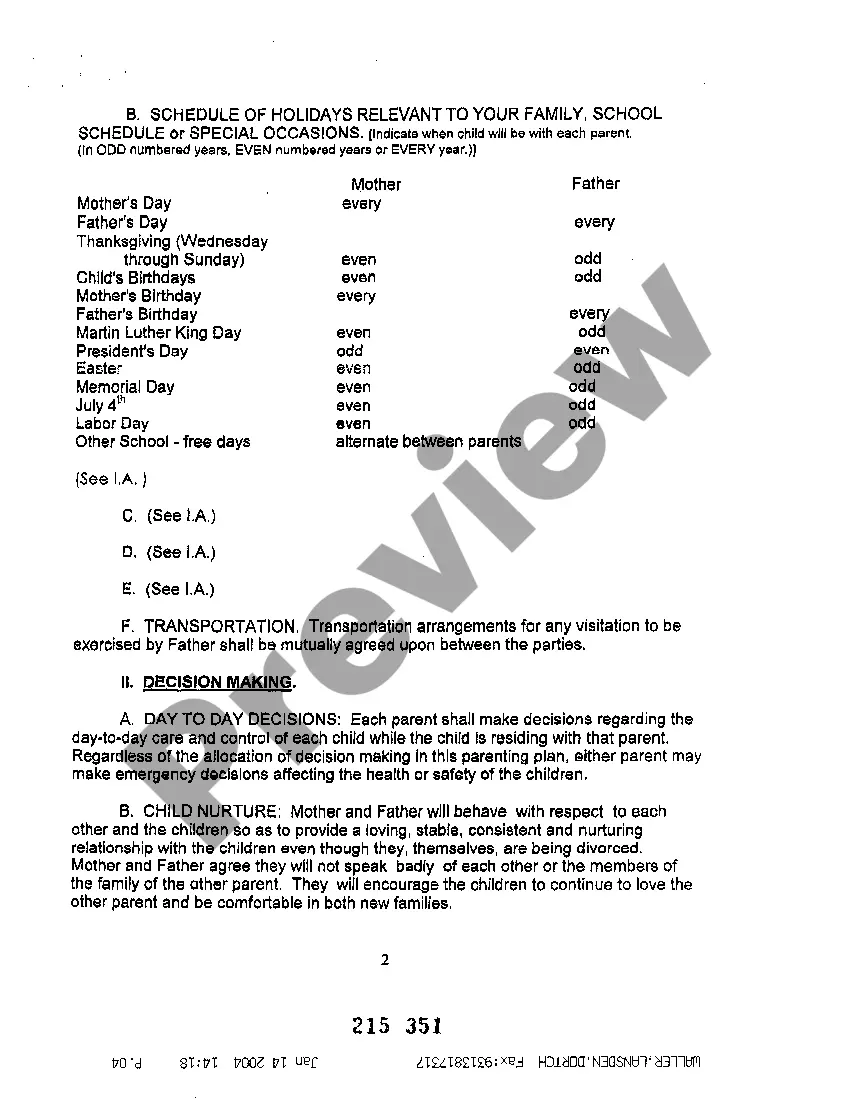 Preview A04 Permanent Parenting Plan