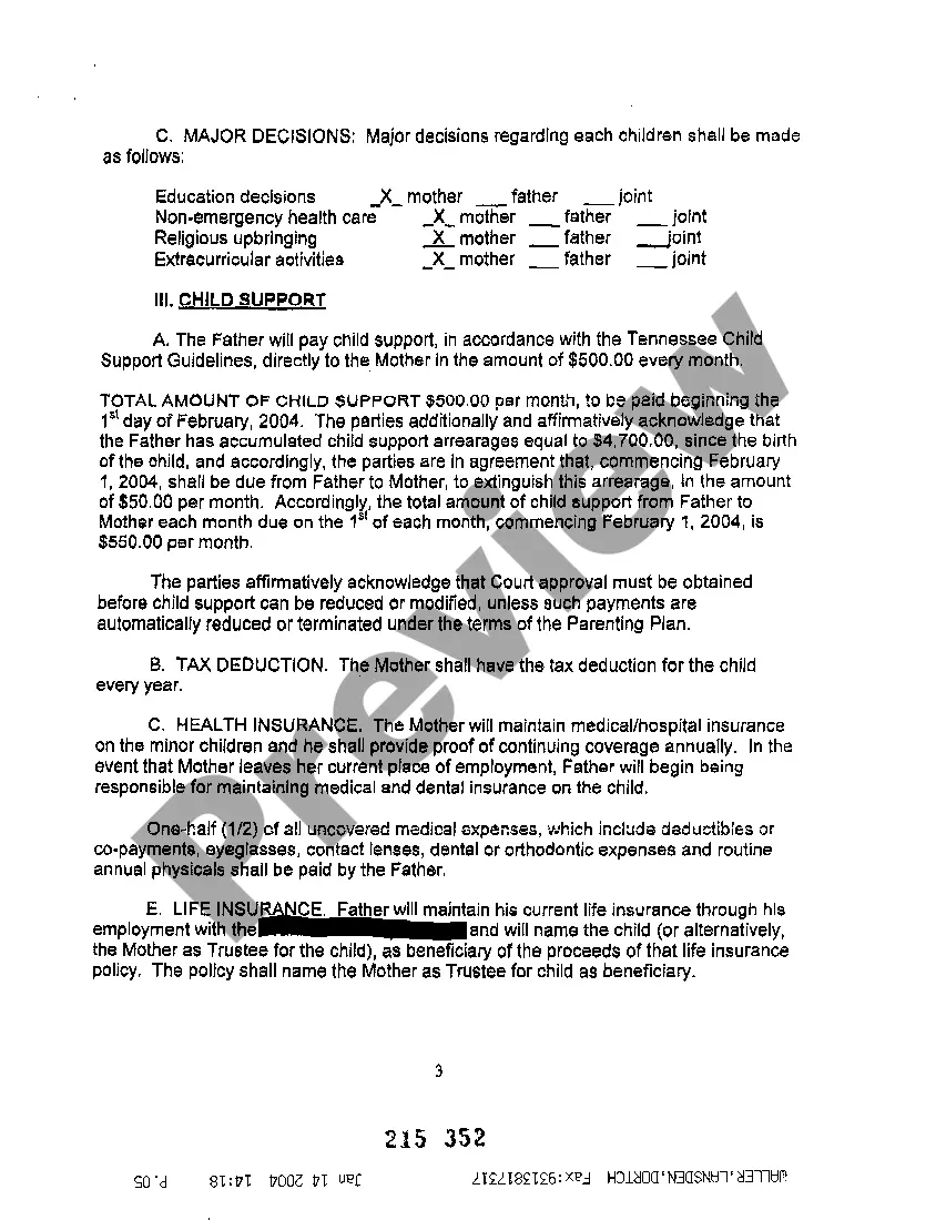 Preview A04 Permanent Parenting Plan