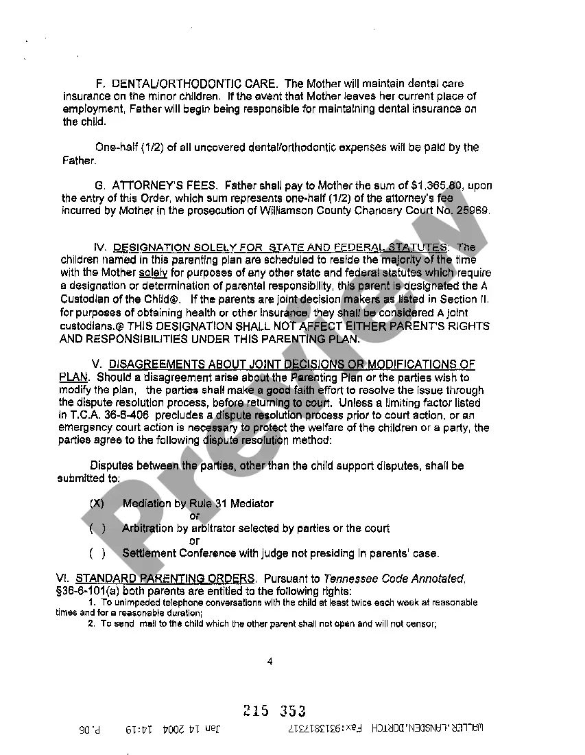 Preview A04 Permanent Parenting Plan