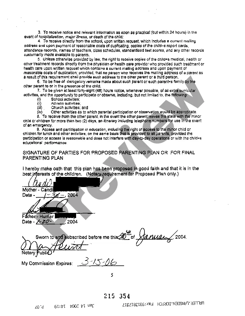 Preview A04 Permanent Parenting Plan