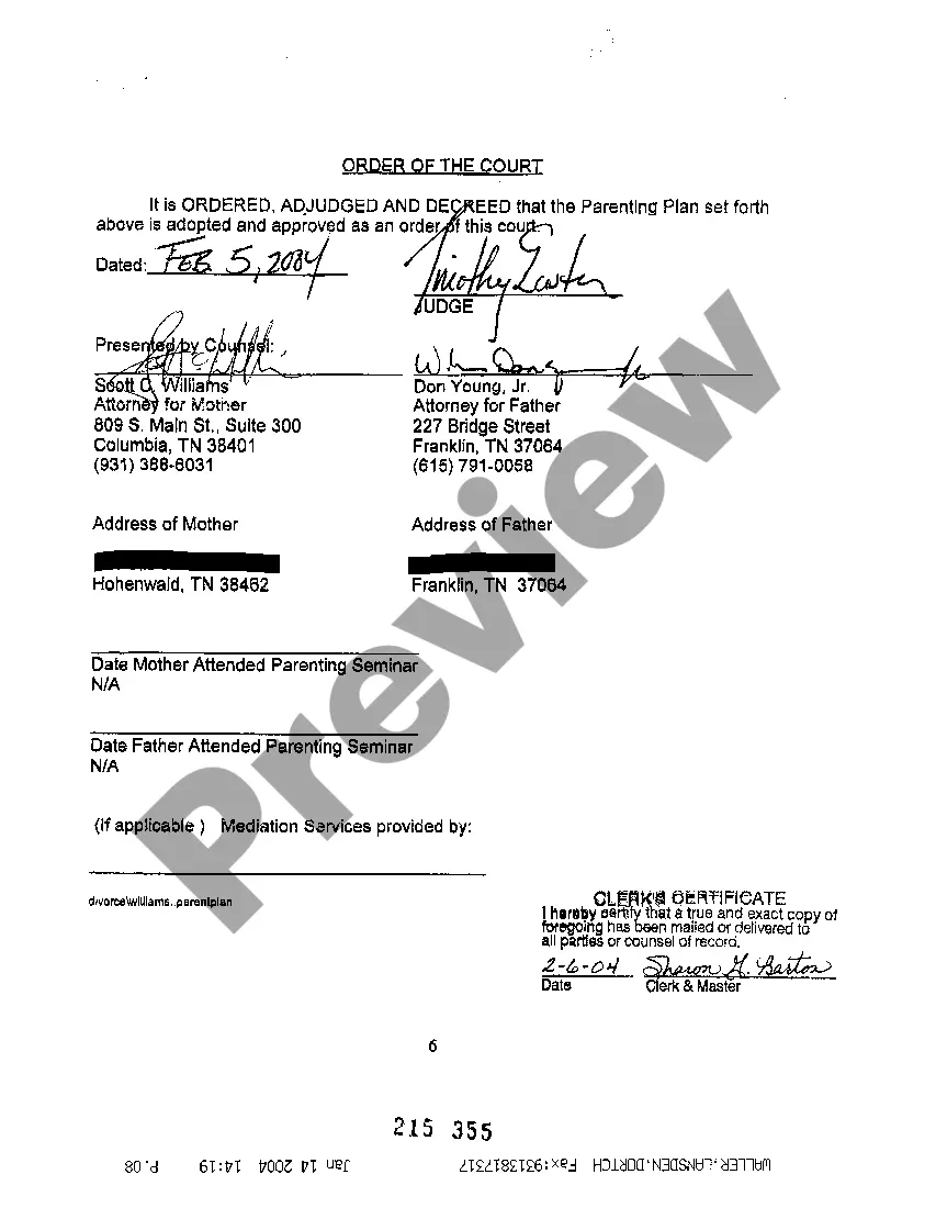 Preview A04 Permanent Parenting Plan