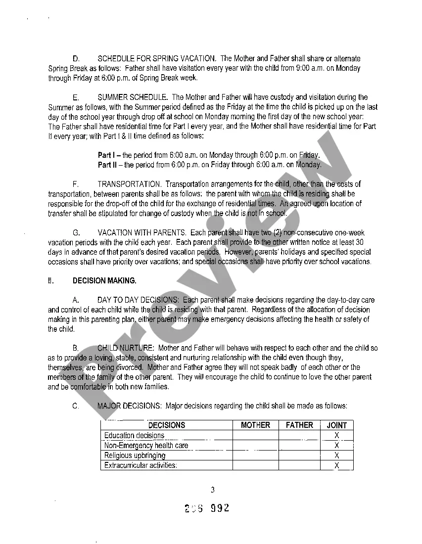 Preview A02 Permanent Parenting Plan