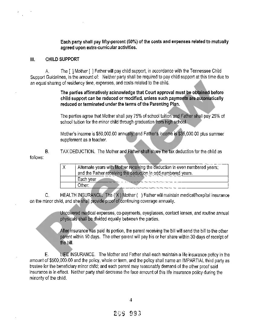Preview A02 Permanent Parenting Plan
