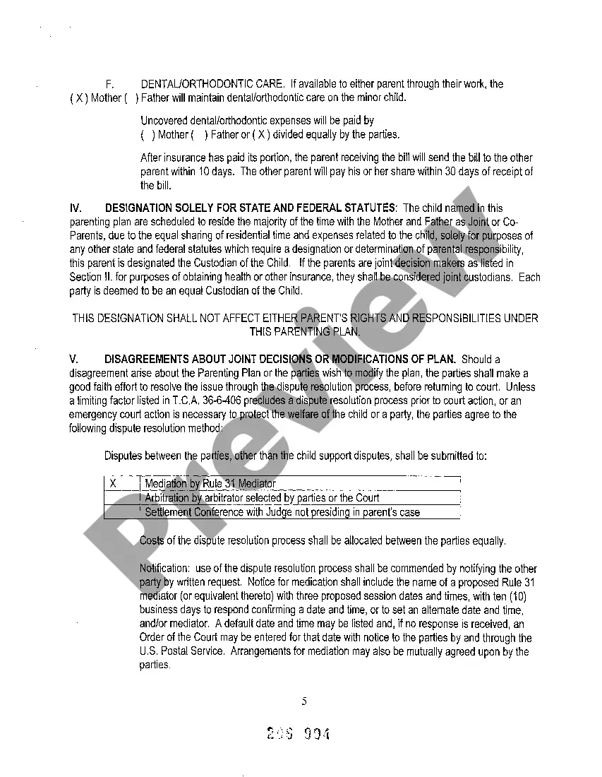 Preview A02 Permanent Parenting Plan