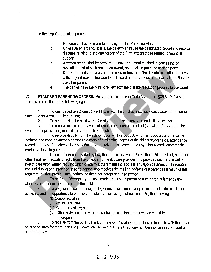 Preview A02 Permanent Parenting Plan