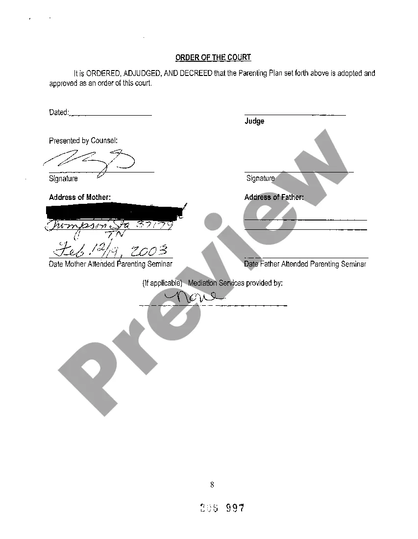 Preview A02 Permanent Parenting Plan