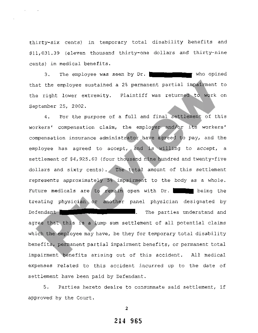 Preview A03 Order Approving Workers Comp Settlement for Police Officer Injured in Scope of Employment