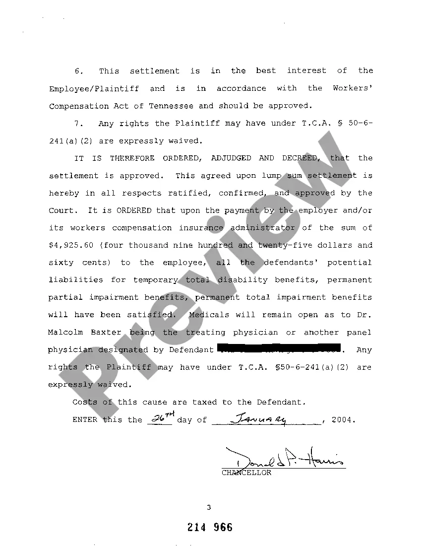 Preview A03 Order Approving Workers Comp Settlement for Police Officer Injured in Scope of Employment