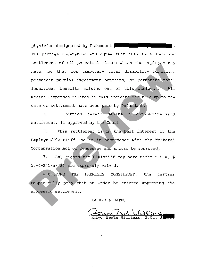 Get A01 Petition to Approve Workers Comp Settlement for Police Officer Injured in Scope of Employment Preview A01 Petition to Approve Workers Comp Settlement for Police Officer Injured in Scope of Employment