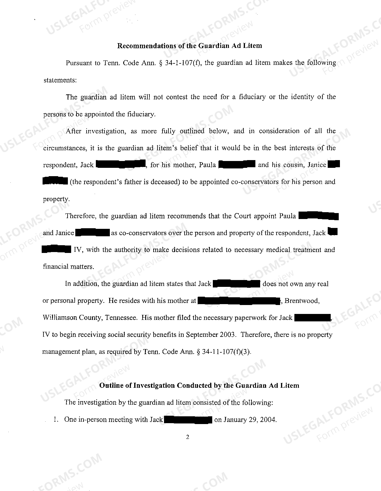 Tennessee Order Appointing Guardian ad Litem Guardian Ad Litem