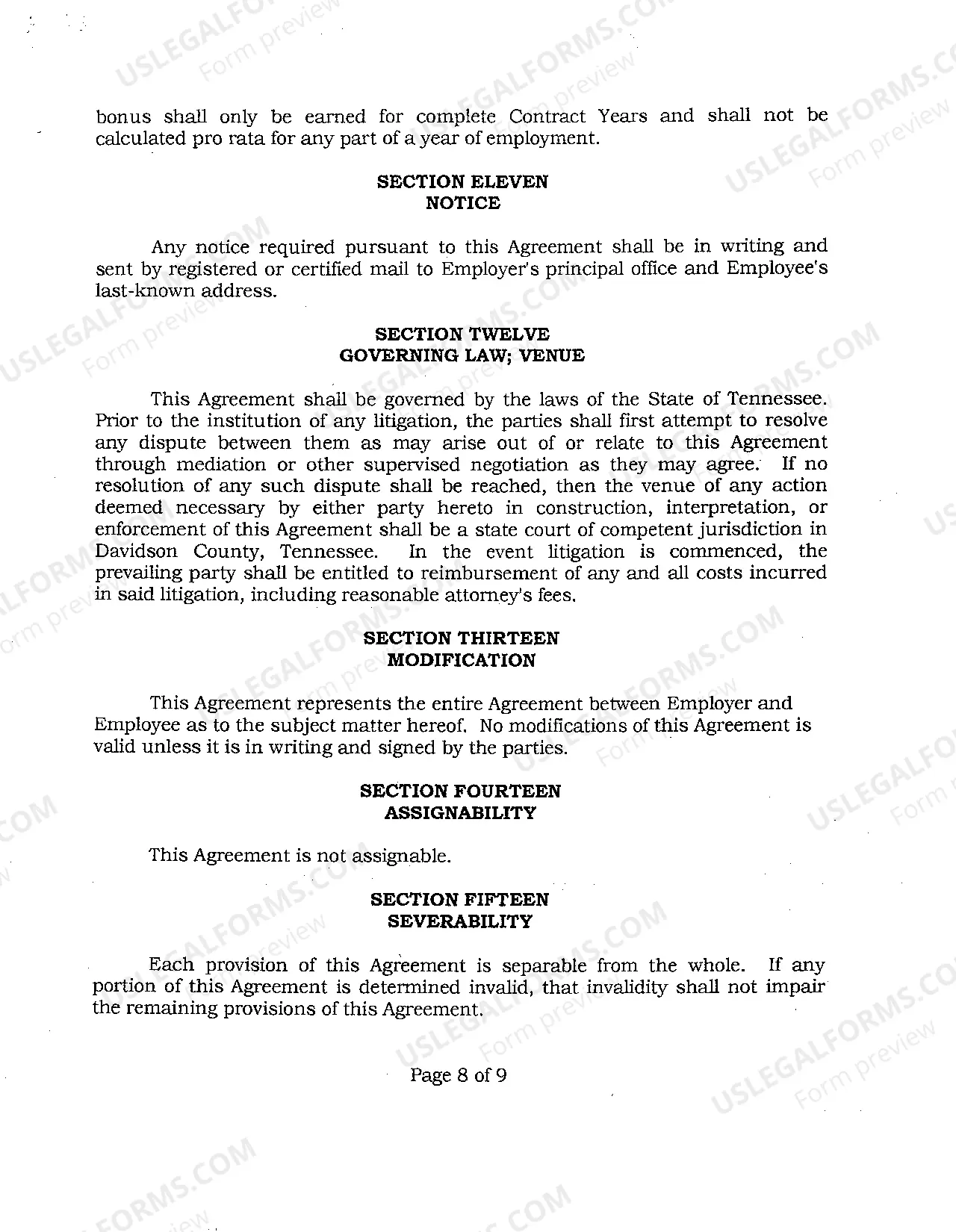Preview A02 Employment Agreement Tennessee