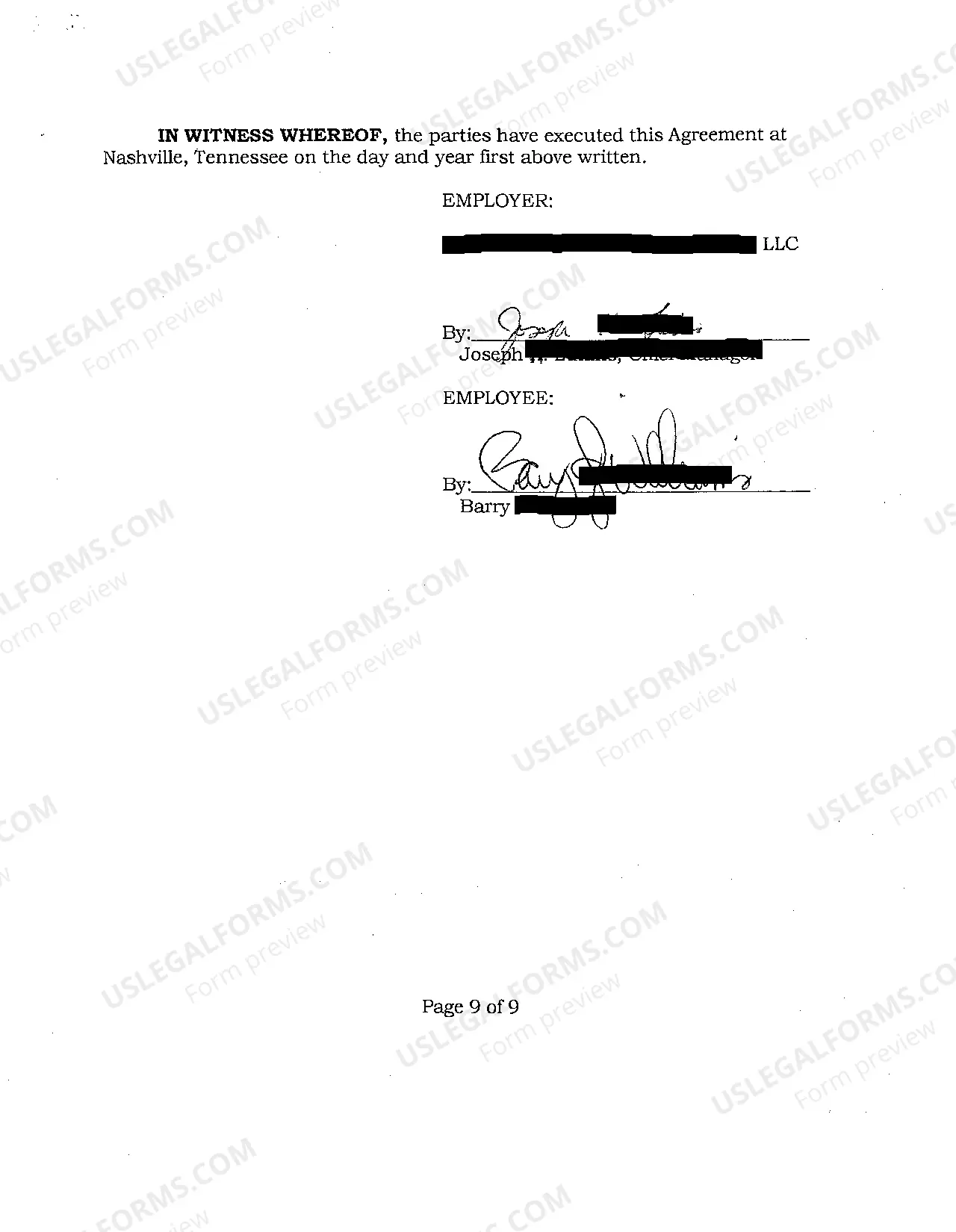 Preview A02 Employment Agreement Tennessee