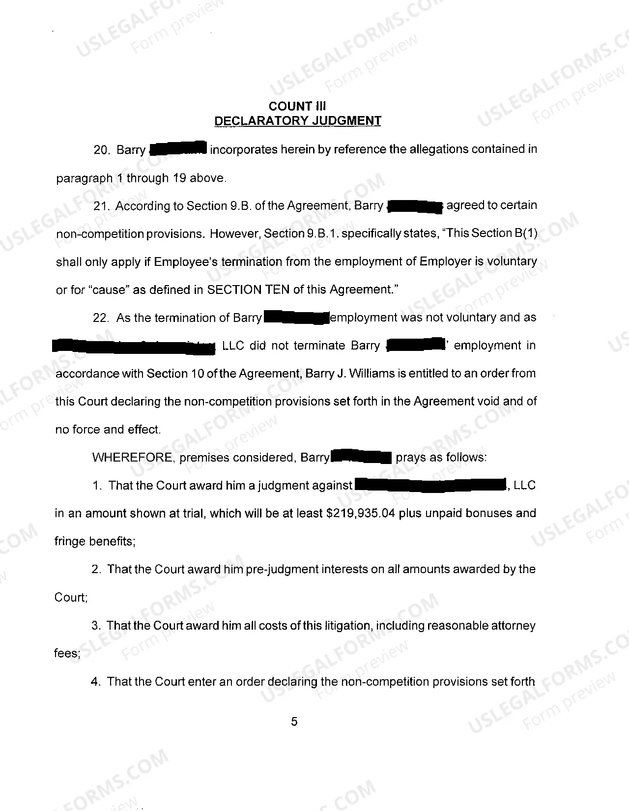 Preview A01 Complaint regarding Employment Contract and Failure to Pay Compensation as Agreed