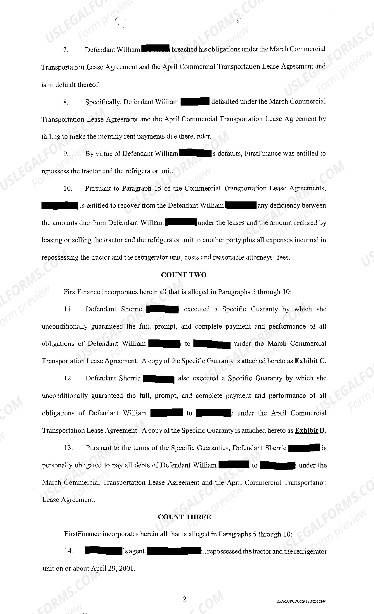 Preview A01 Complaint for Breach of Contract of Commercial Transportation Lease Agreement