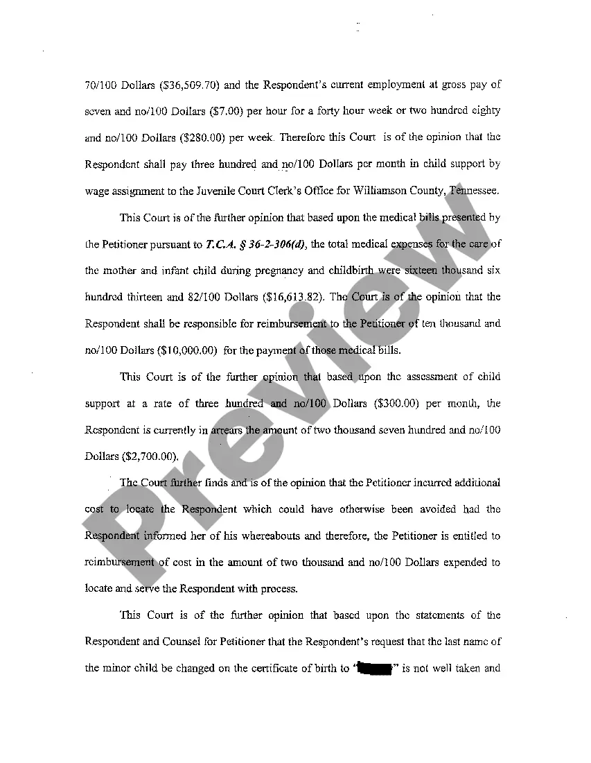 Preview A05 Order regarding natural father and outstanding child support