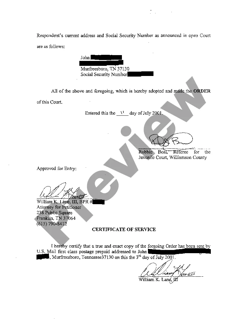 Preview A05 Order regarding natural father and outstanding child support