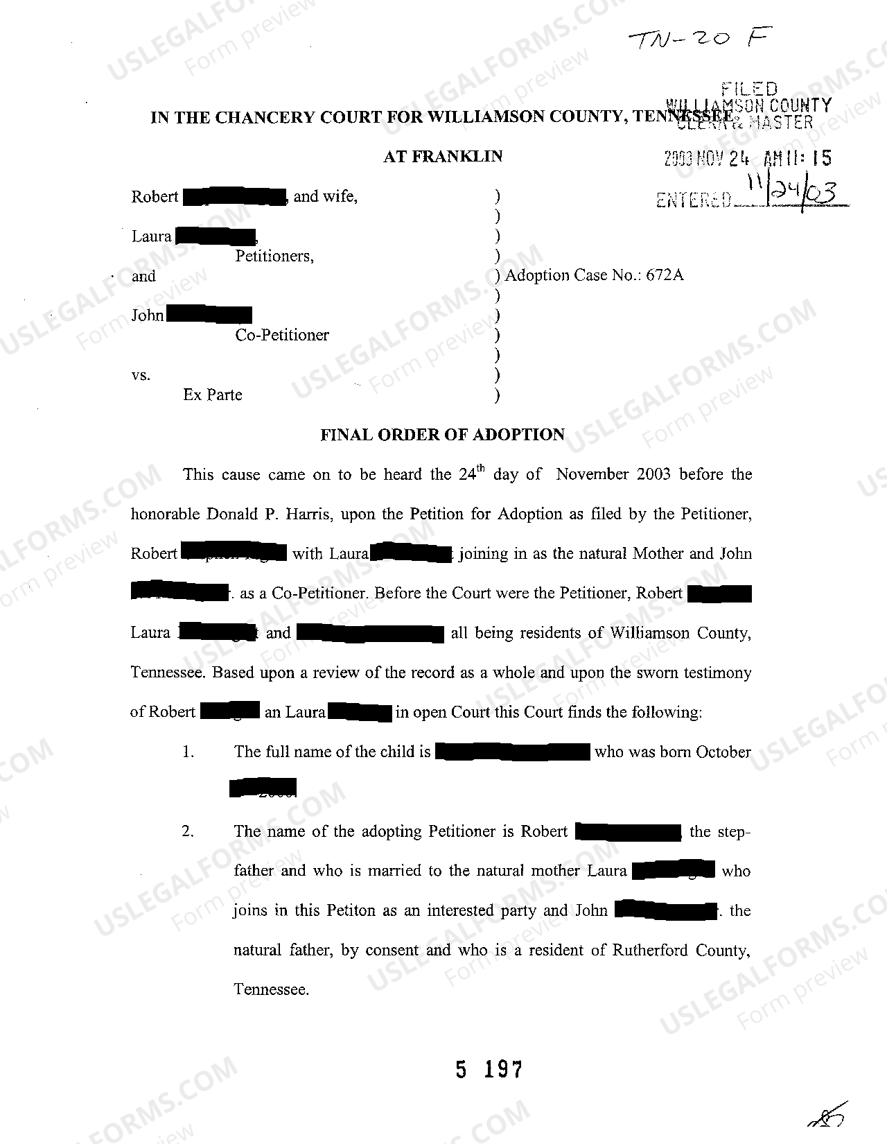 Memphis Tennessee Final Order of Adoption US Legal Forms