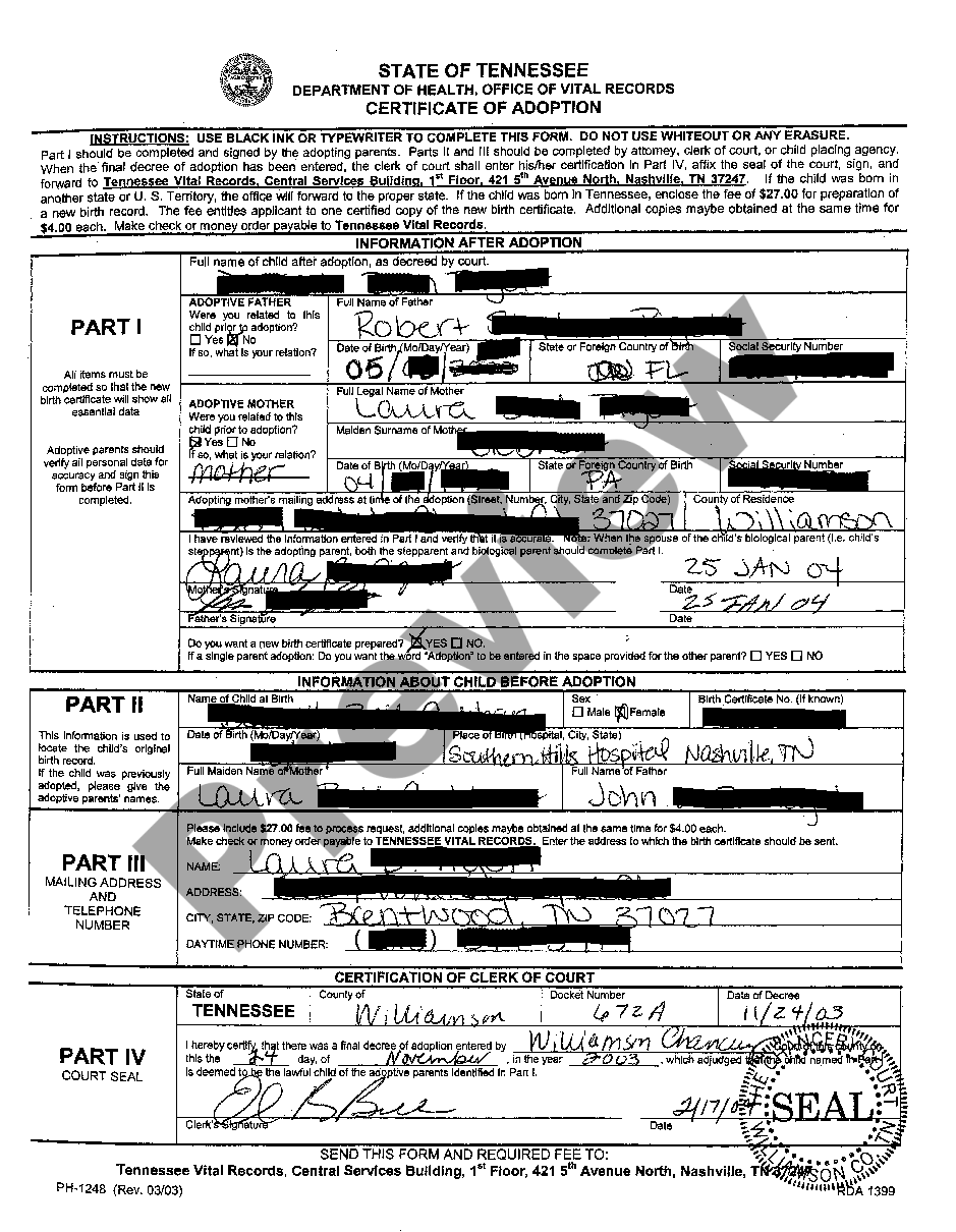 Tennessee Final Order of Adoption | US Legal Forms