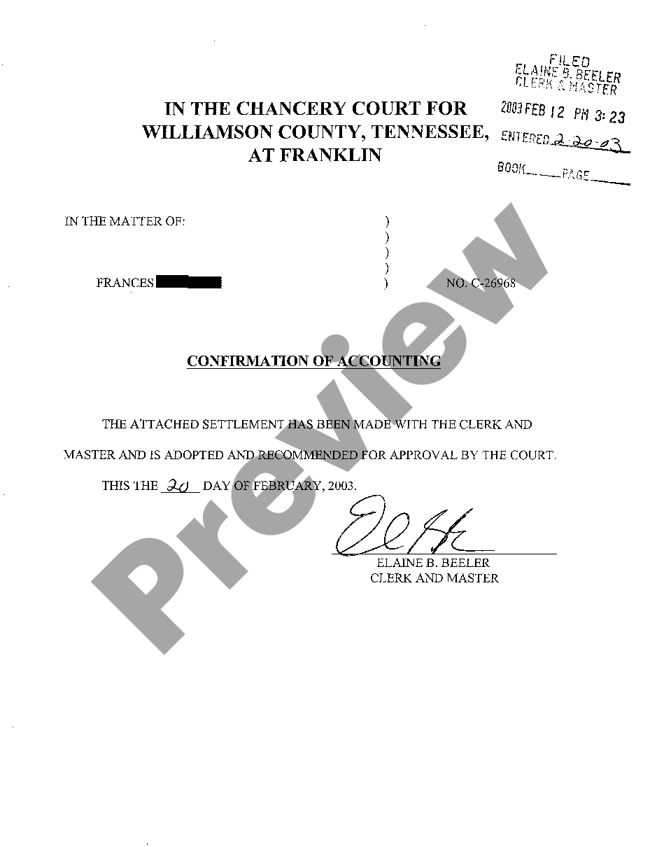 Chattanooga Tennessee Conservator Affidavit With Accounting | US Legal ...