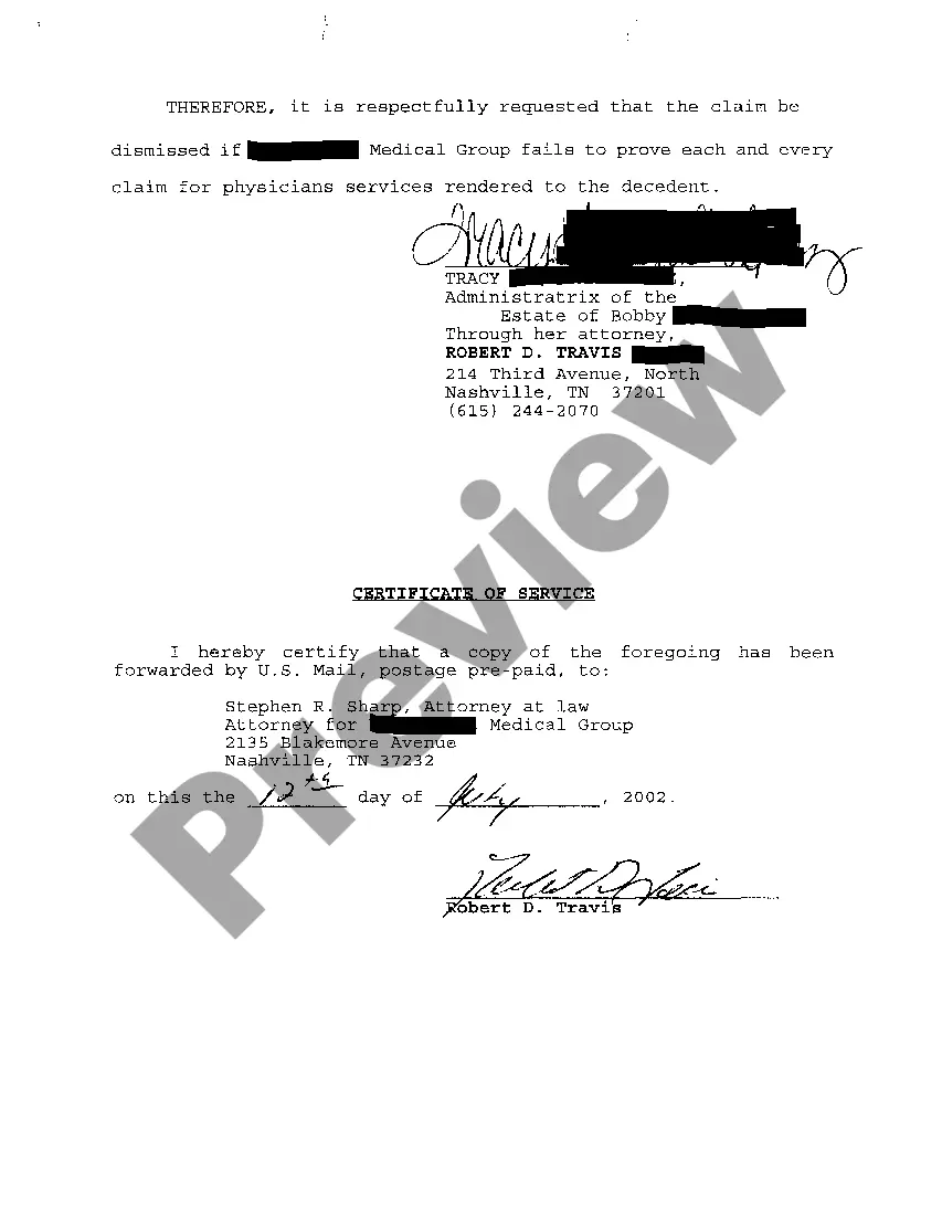 Preview A05 Exception To Claim Against the Estate by Physicians