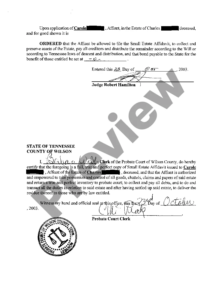 Preview A01 Affidavit of Small Estate