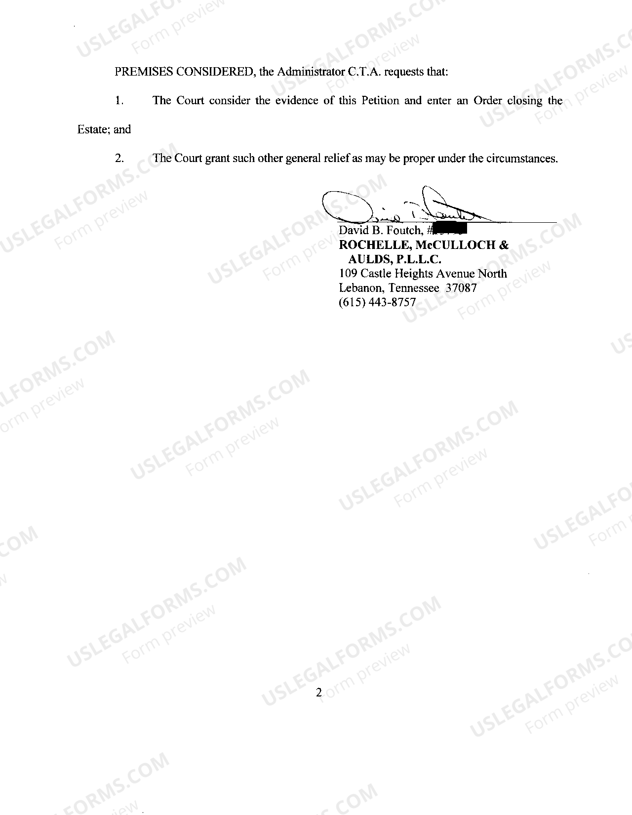 Tennessee Petition To Close Estate Without Detailed Accounting