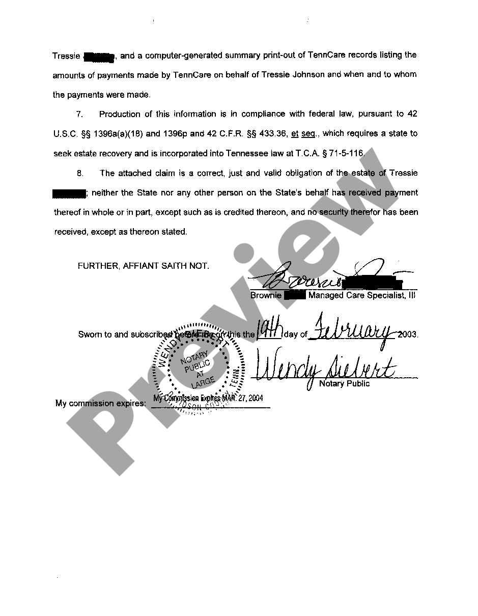 Tennessee Affidavit Regarding Business Records And Billing Business Records Affidavit Us 3945