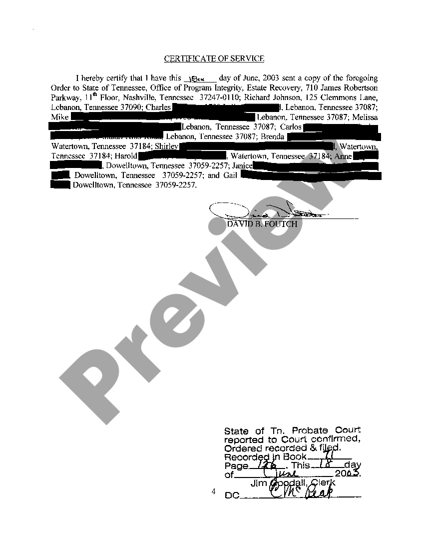 Tennessee Order Confirming Sale of Real Property US Legal Forms