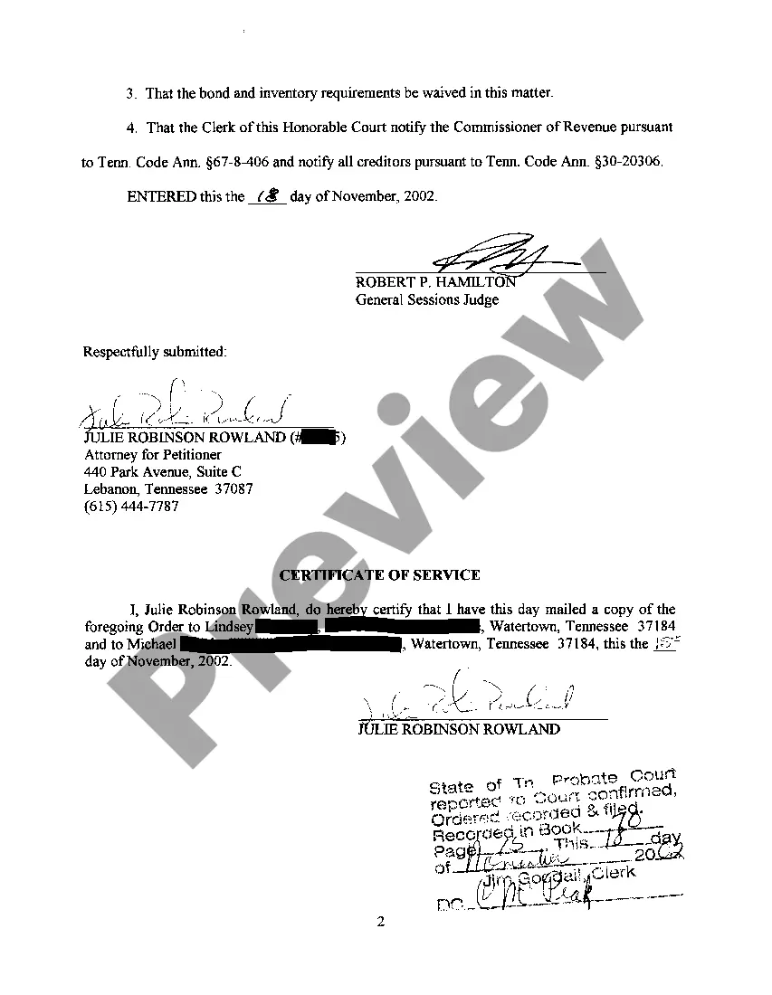 Preview A03 Order Admitting Estate To Probate