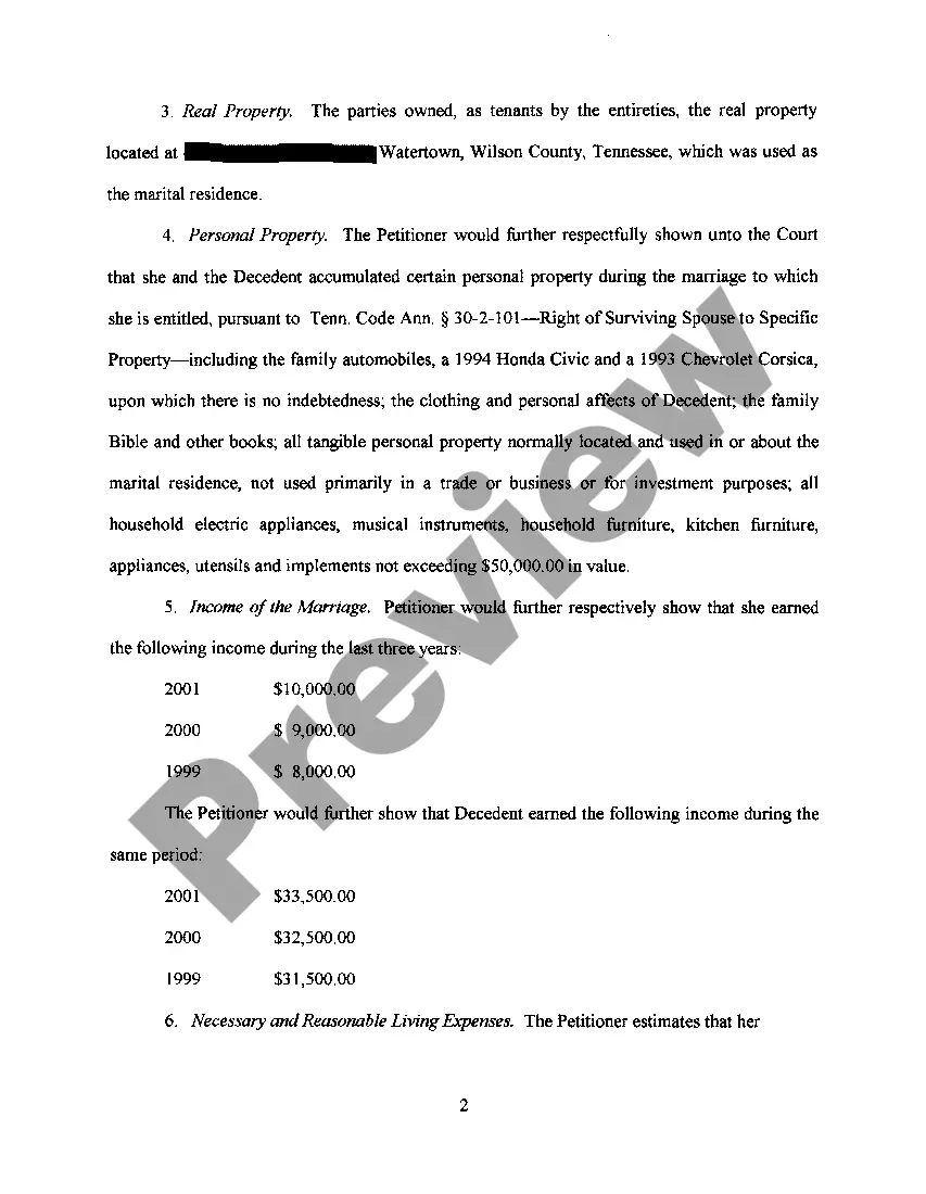 Preview A04 Petition For Specific Property And For Support