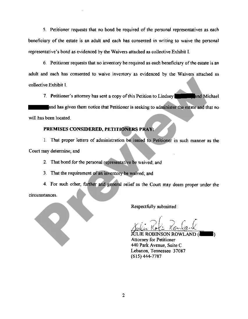 Get A01 Petition For Letters of Administration Preview A01 Petition For Letters of Administration