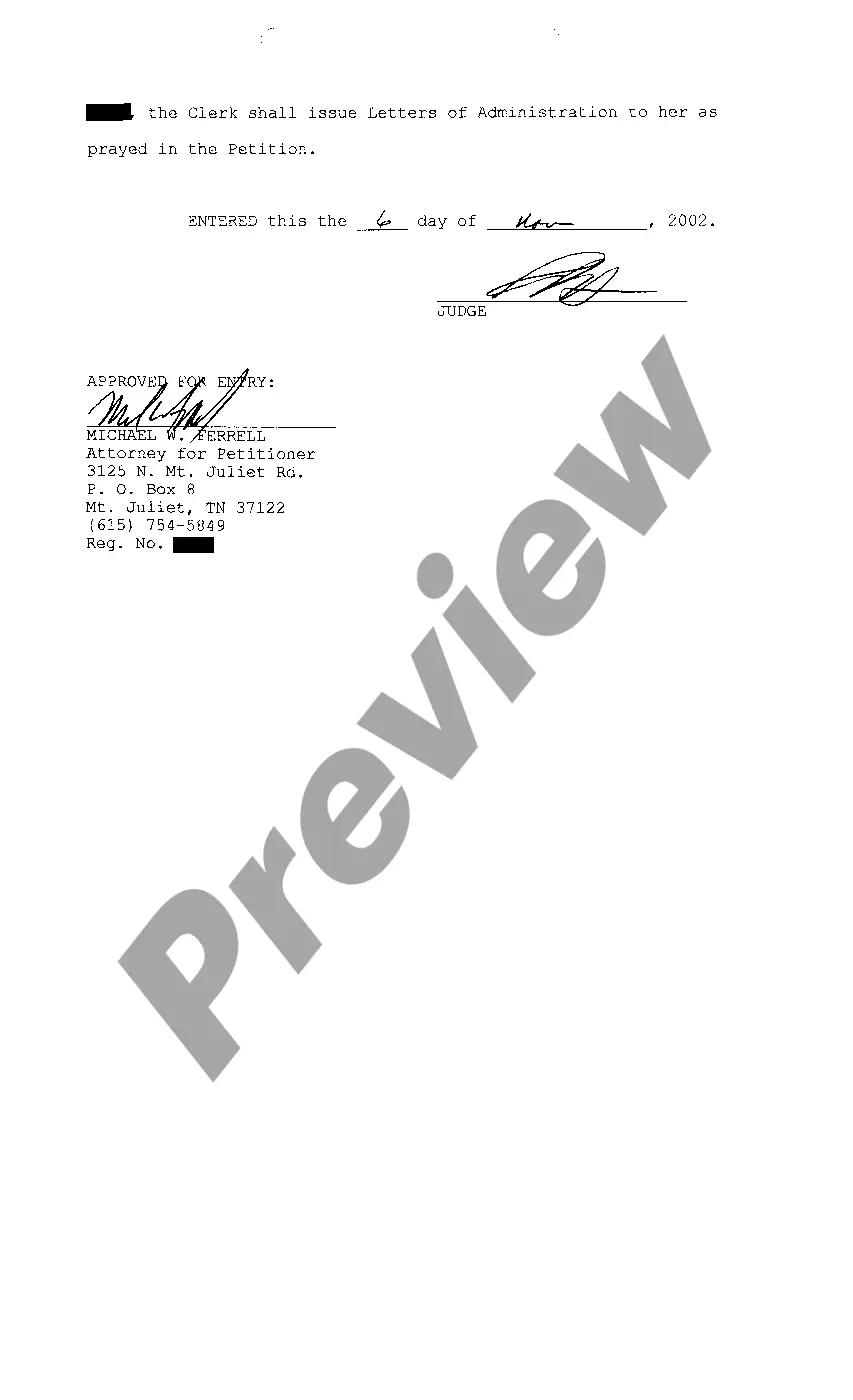 Get A02 Order Granting Letters of Administration Preview A02 Order Granting Letters of Administration