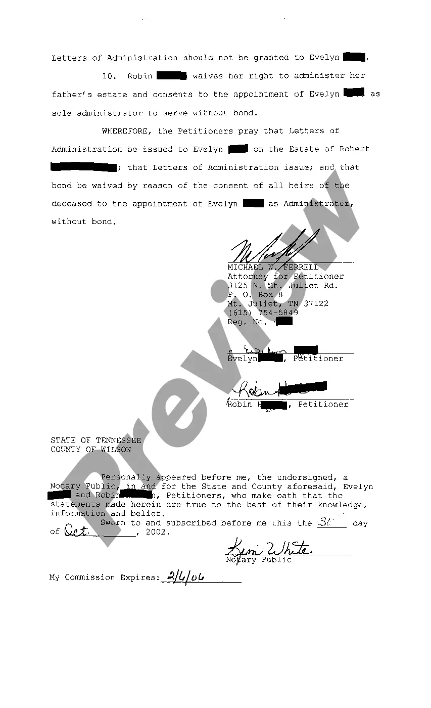 Preview A01 Petition For Letters of Administration