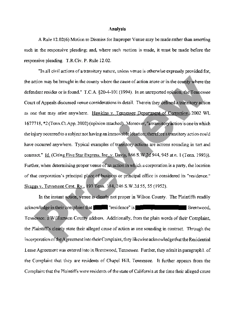 Preview A05 Memorandum In Support of Dismissal