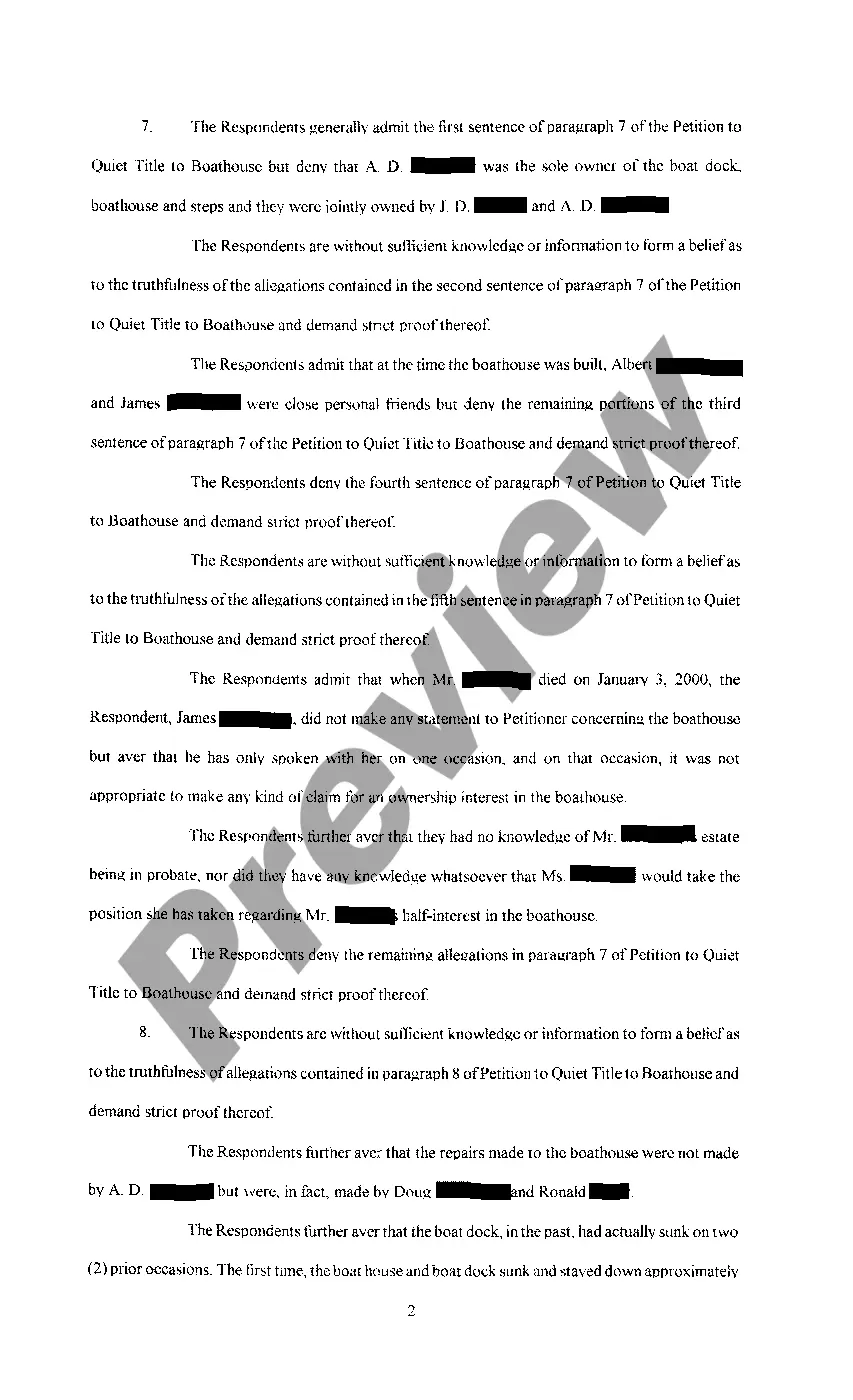 Get A02 Response To Petition To Quiet Title To Boat House Preview A02 Response To Petition To Quiet Title To Boat House