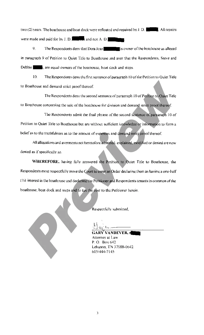 Get A02 Response To Petition To Quiet Title To Boat House Preview A02 Response To Petition To Quiet Title To Boat House
