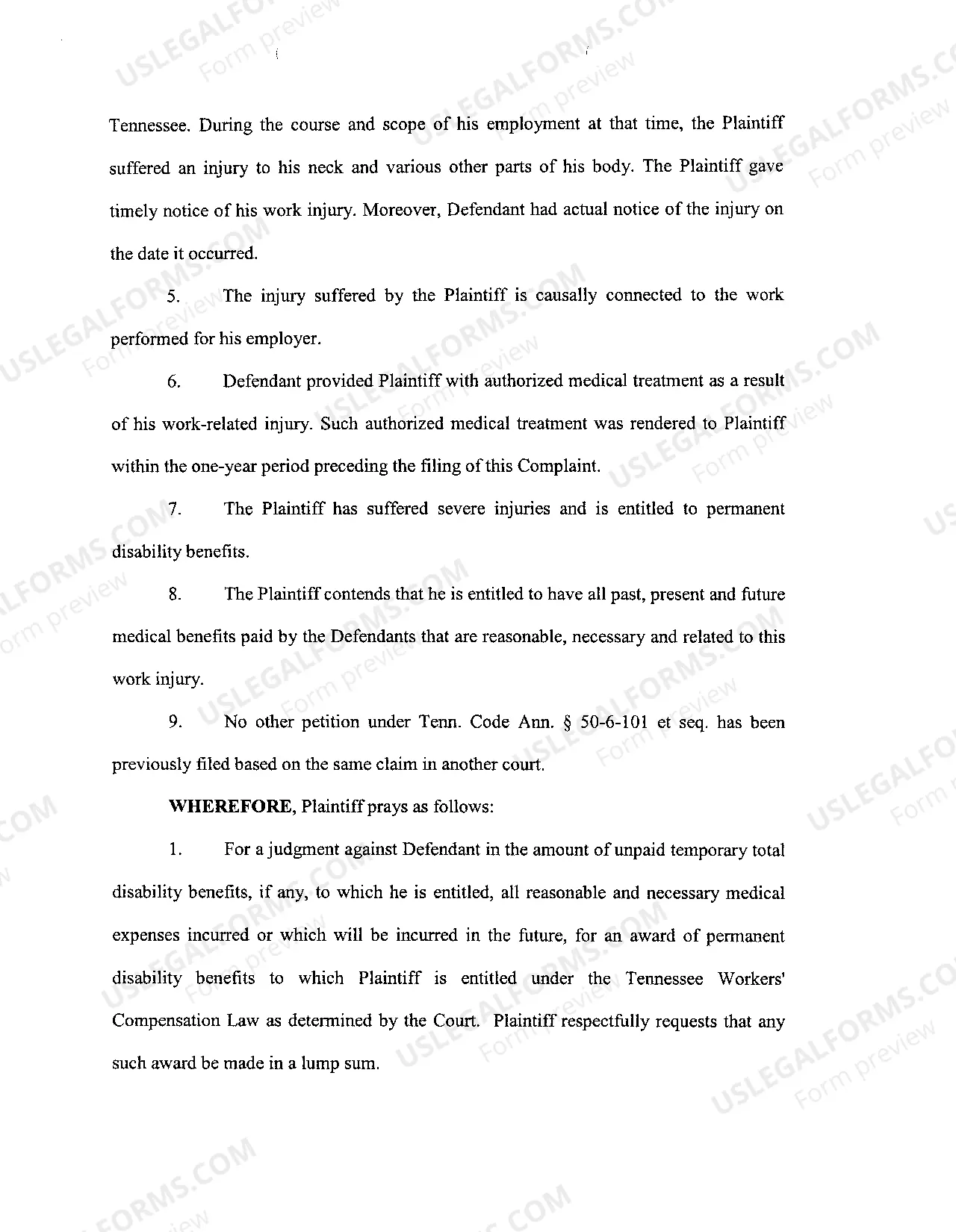 Preview A01 Complaint regarding Injury to Neck