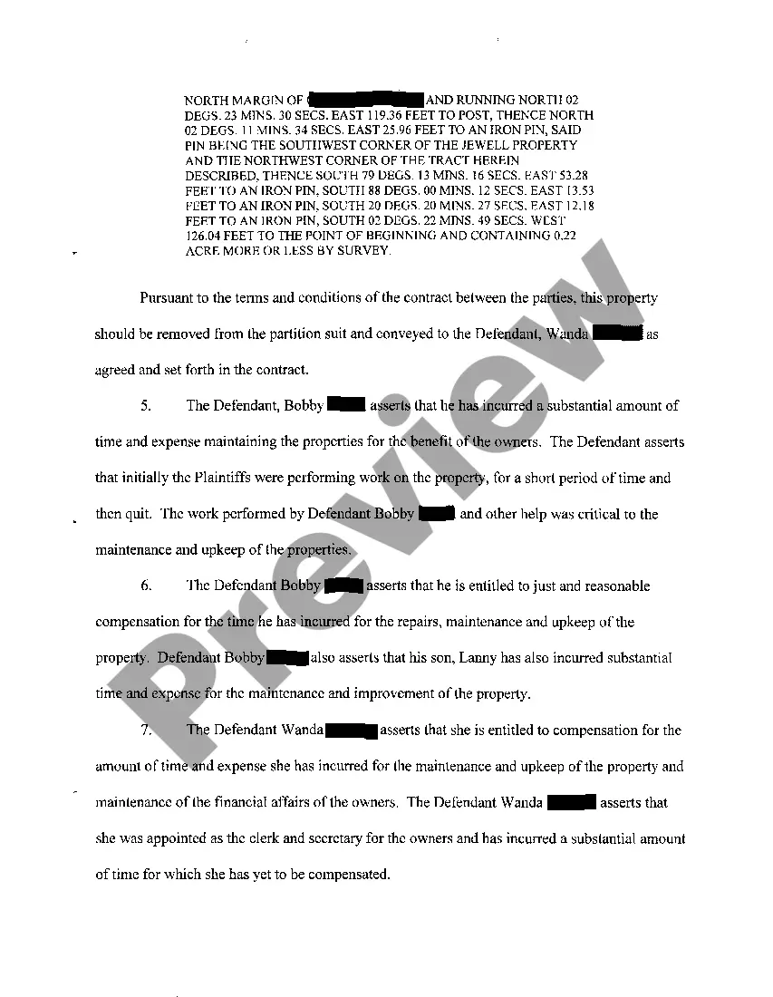 Preview A01 Answer and Counter Complaint to Complaint For Partition of Real Estate