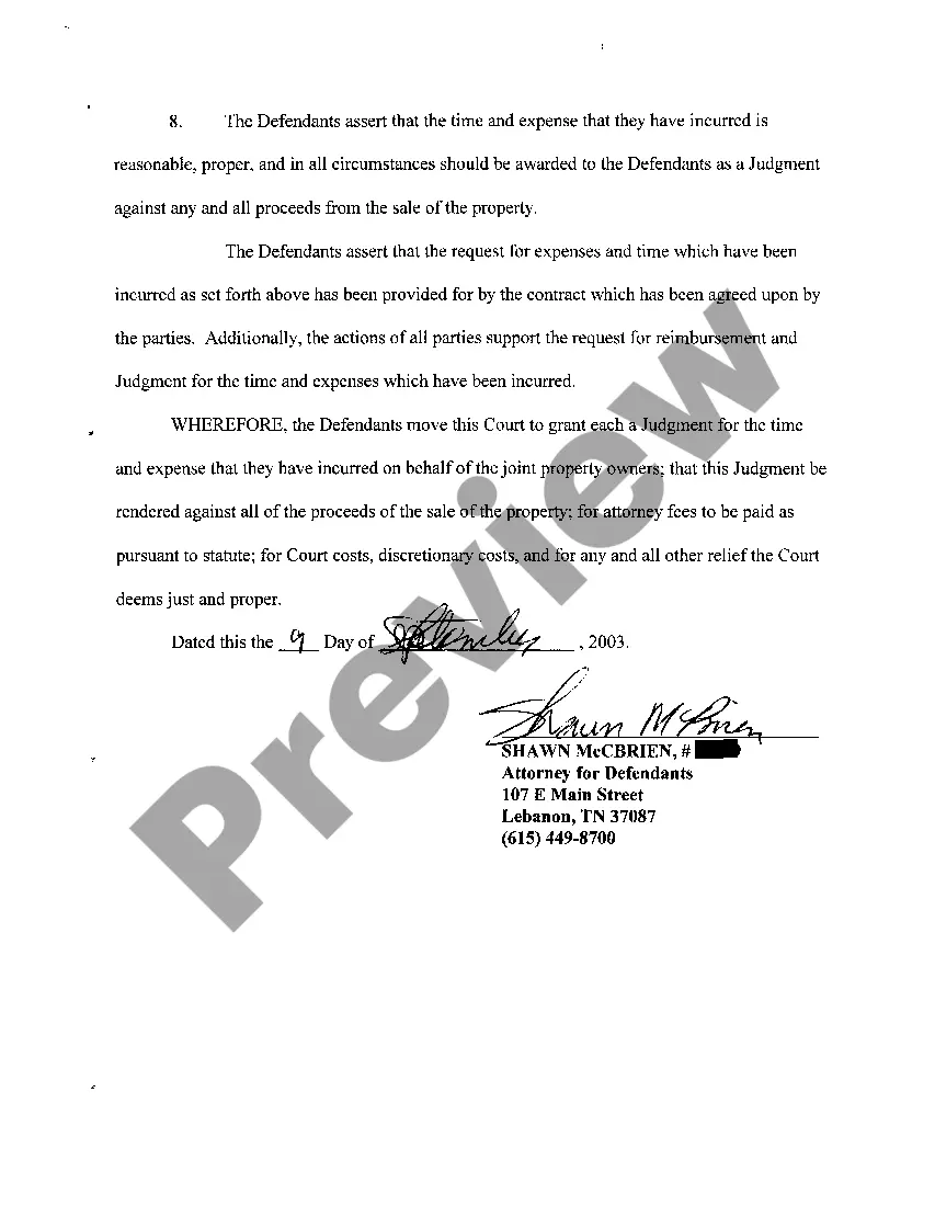 Preview A01 Answer and Counter Complaint to Complaint For Partition of Real Estate