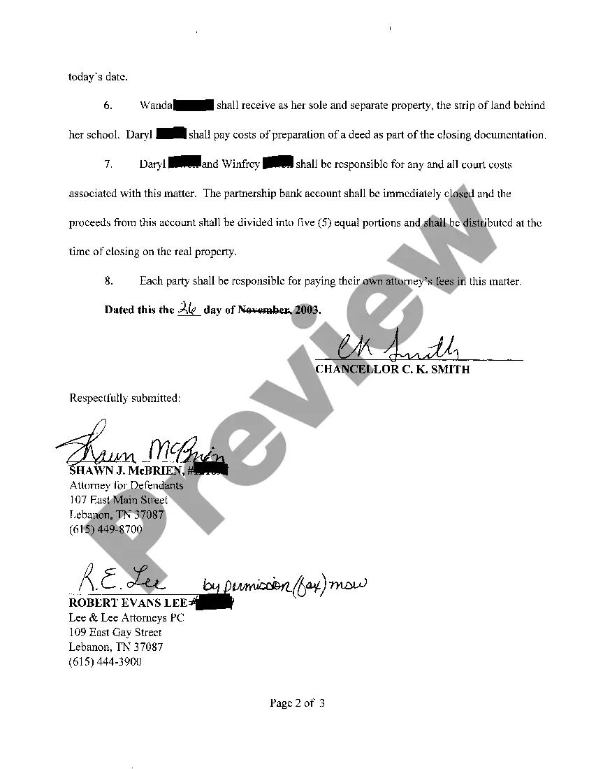Preview A04 Agreed Order regarding partition and sale