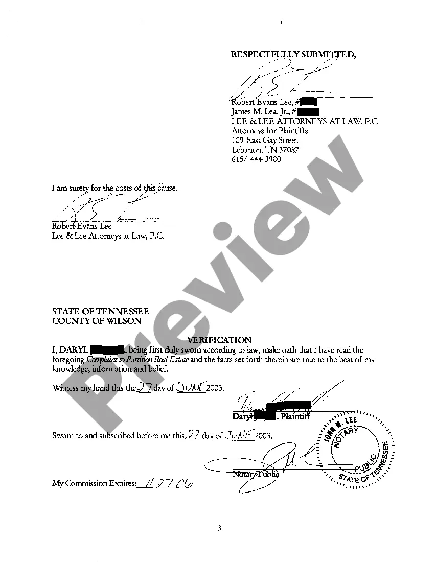 Preview A01 Complaint For Partition of Real Estate