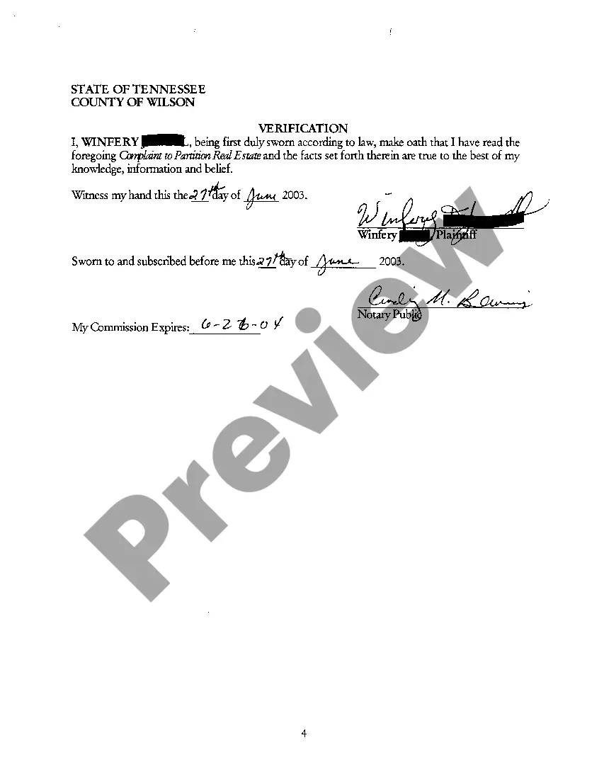 Preview A01 Complaint For Partition of Real Estate