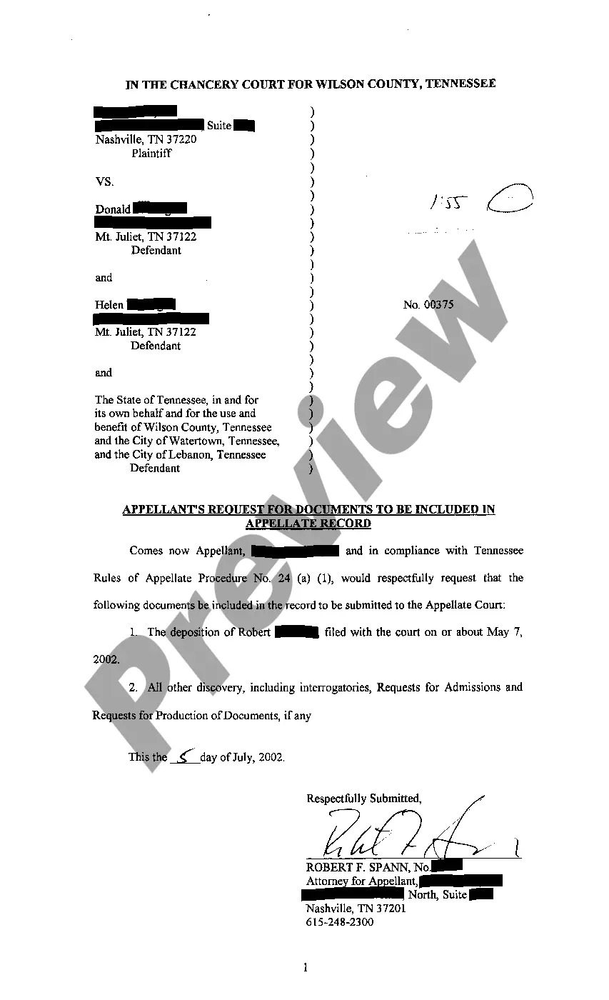 Preview A11 Notice of Appeal and Request for Documents in Appellate Record