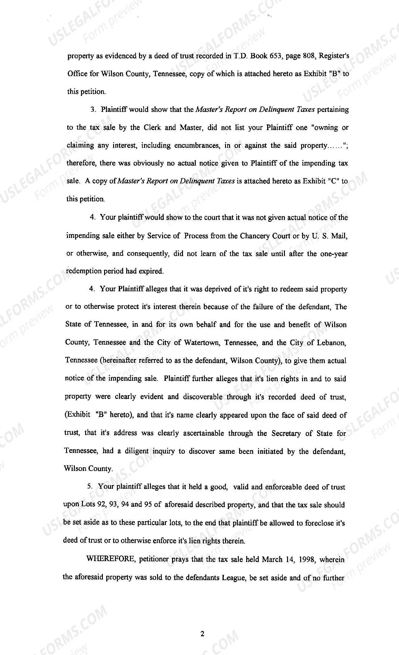 Preview A01 Petition To Set Aside Tax Sale